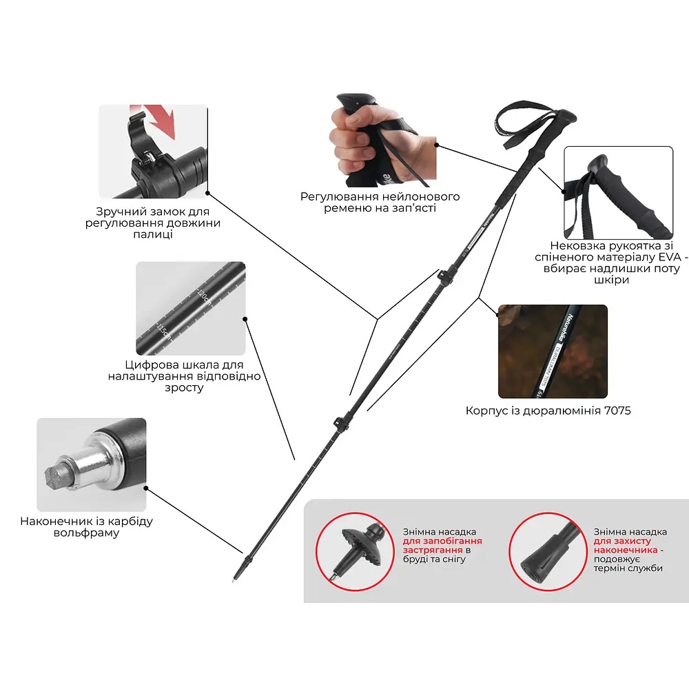Трекінгова палиця 3-сек. Naturehike ST 03 7075 AL NH17D017-D чорна - фото 5