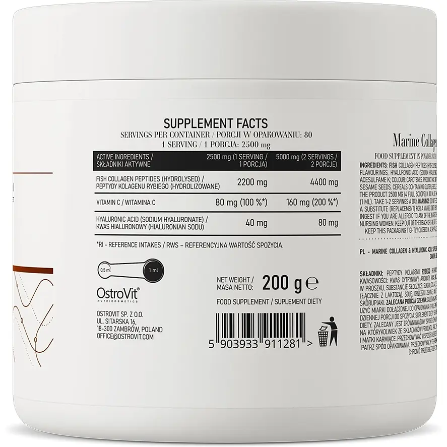 Для суглобів та зв'язок OstroVit Marine Collagen & Hyaluronic Acid Coconut & peach 200 г - фото 2