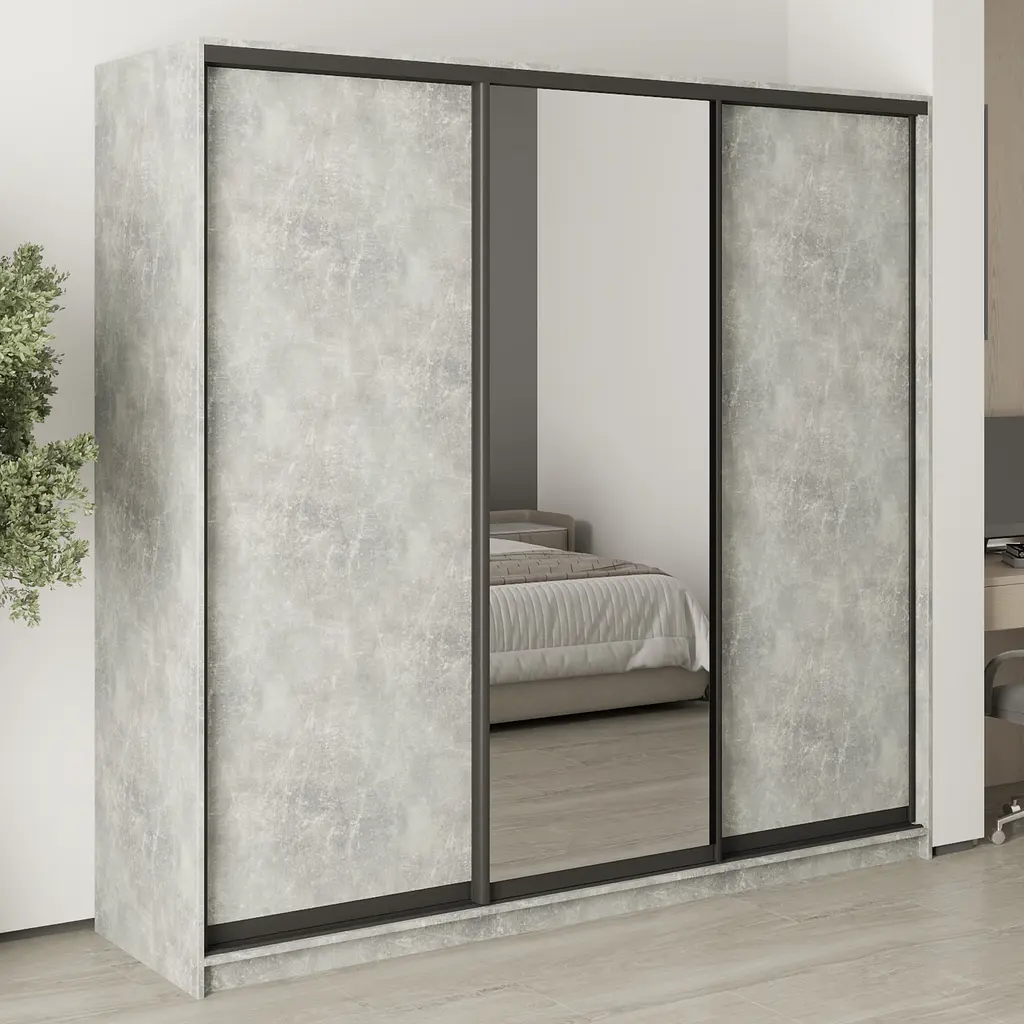Шкаф-купе трехдверный MebelStar Стандарт BG 2ДСП/Зеркало 220x60x210 см Бетон (MBS-8386) - фото 1