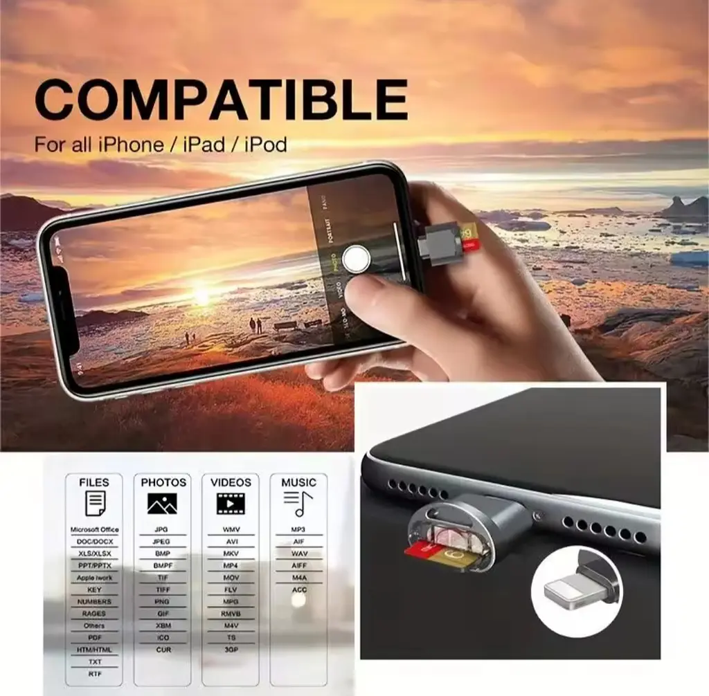 Адаптер для читання Micro TF SD-карт, конвертер для Iphone Ipad OTG в Micro SD - фото 9