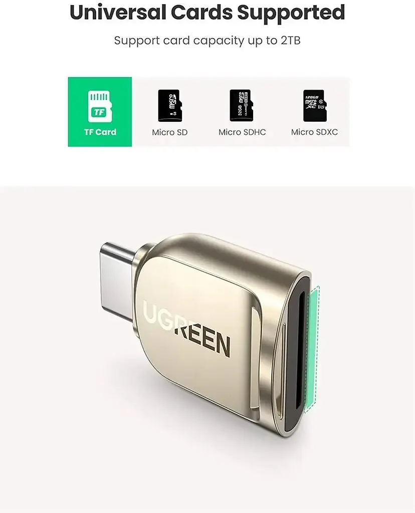 Картрідер USB-C UGREEN CM331 пристрій читання карт Micro SD Тип C TF 2Tb 5Gbps Light Golden (80124) - фото 3