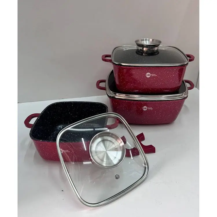 Набір каструль із гранітним антипригарним покриттям Higher Kitchen HK-302 XPRO червоний (41922-HK-302 КРАСНЫЕ_1894) - фото 2