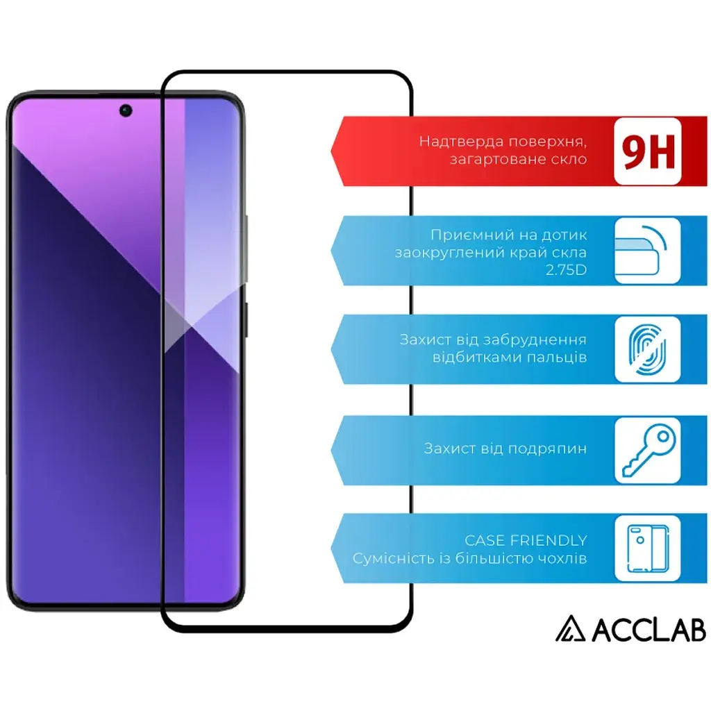 Скло захисне ACCLAB Full Glue Xiaomi Redmi Note 13 Pro Plus 5G Black (1283126583827) - фото 3