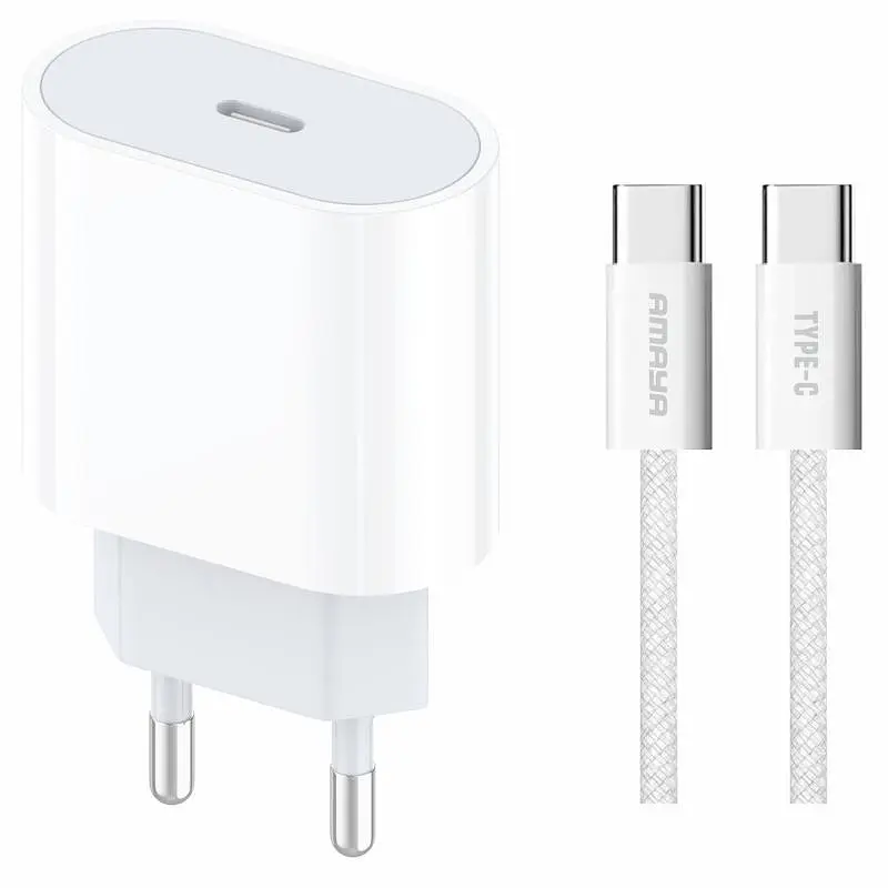 СЗУ Amaya E69S PD35W (1USB-C) + кабель Type-C to Type-C White - фото 1