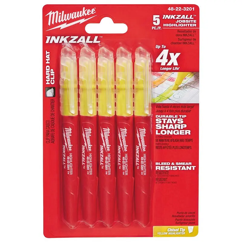 Набір маркерів для тексту INKZALL MILWAUKEE, жовтих, (5шт)
