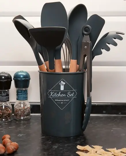 Набір кухонного приладдя Kitchen Set, 12 предметів ∙ Силіконові аксесуари для кухні з підставкою - фото 2