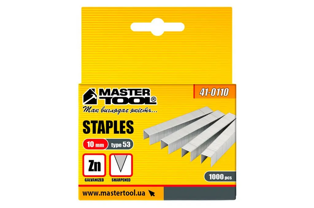 Скоби для будівельного механічного степлера MasterTool Титул 10 x 0.7 x 11.3 мм в упаковці 1000 шт. - фото 2