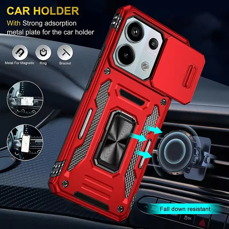 Ударопрочный чехол Camshield Army Ring для Xiaomi Poco X6 Pro Красный / Red - фото 5