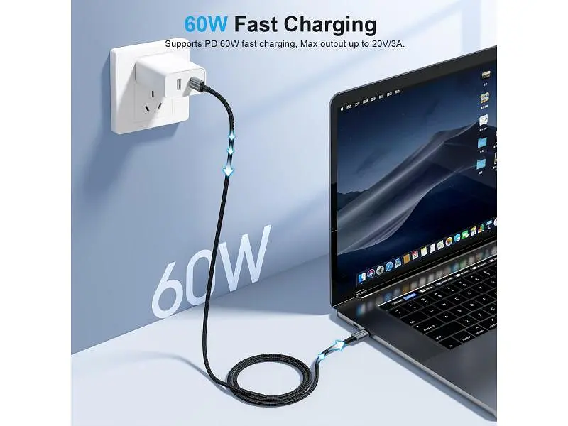 Кабель USB Type-C Choetech USB Type-C to USB Type-C 60W 1.8m Black (XCC-1014-BK) - фото 3