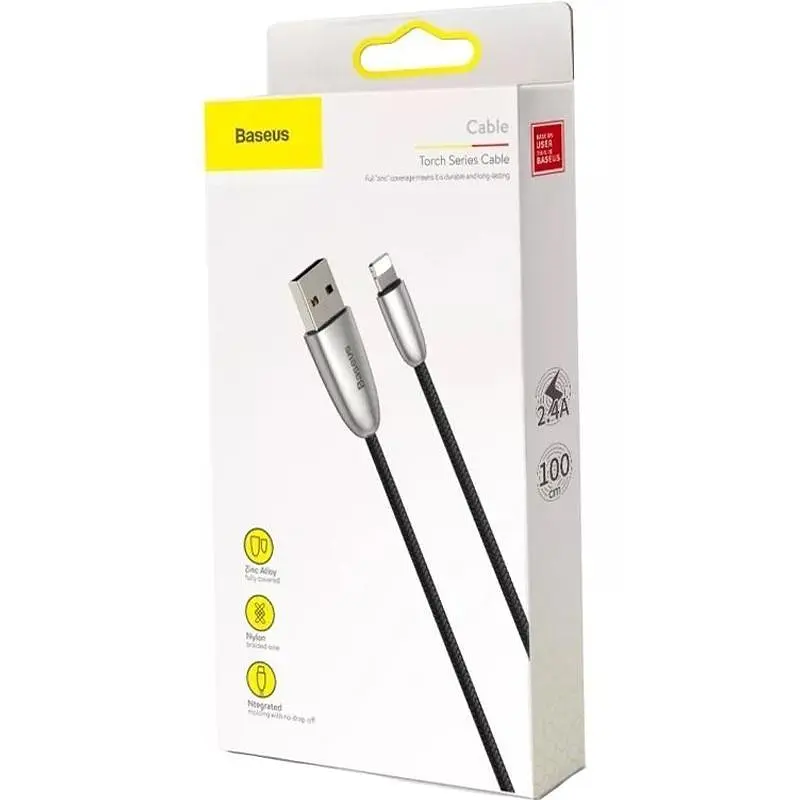 Кабель Baseus Torch Series Cable USB to Lightning 1m CALHJ-A01 Black - фото 2