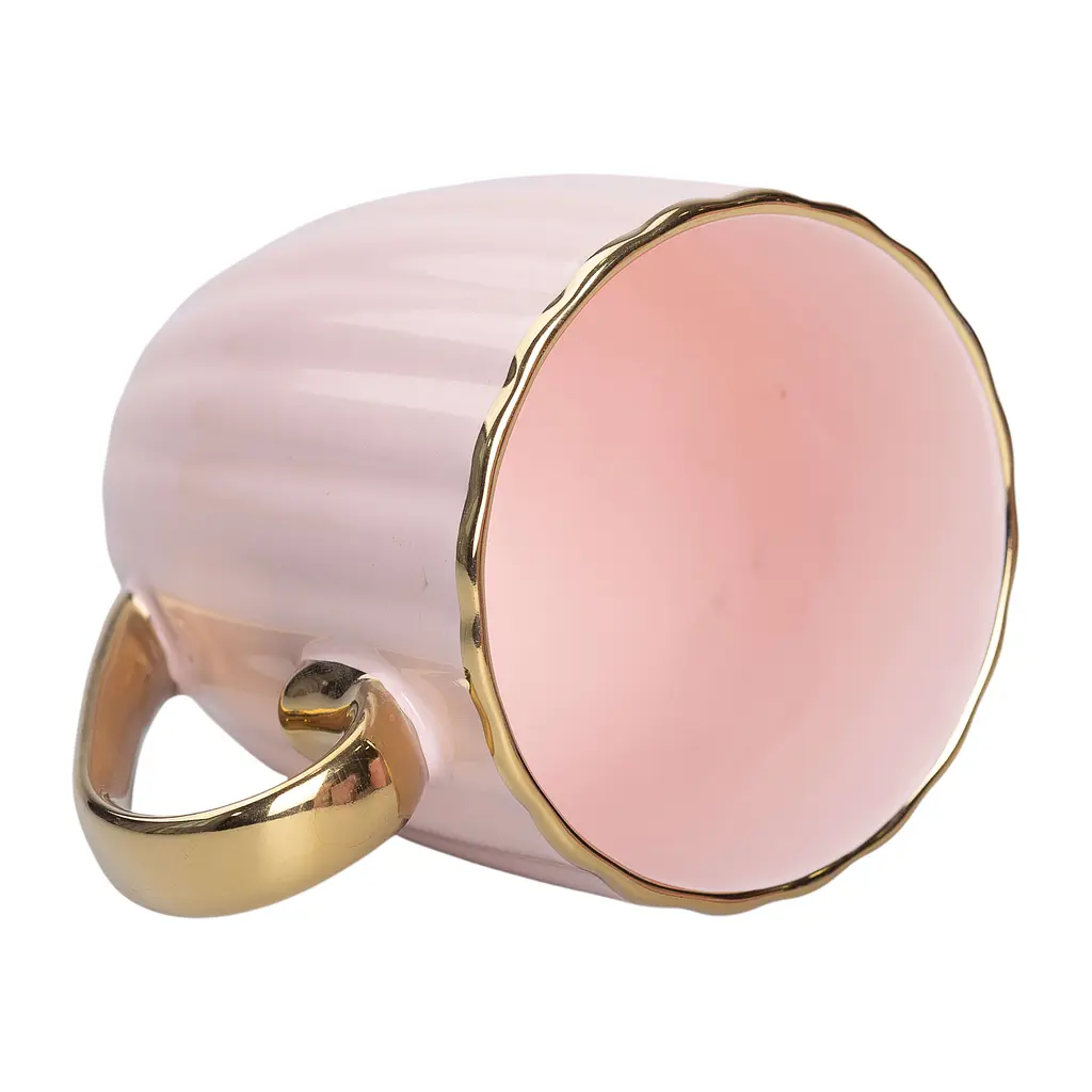 Чашка керамічна Liling Rongxiang Ceramic 420 мл із золотою ручкою рожева RX-N240629P - фото 3