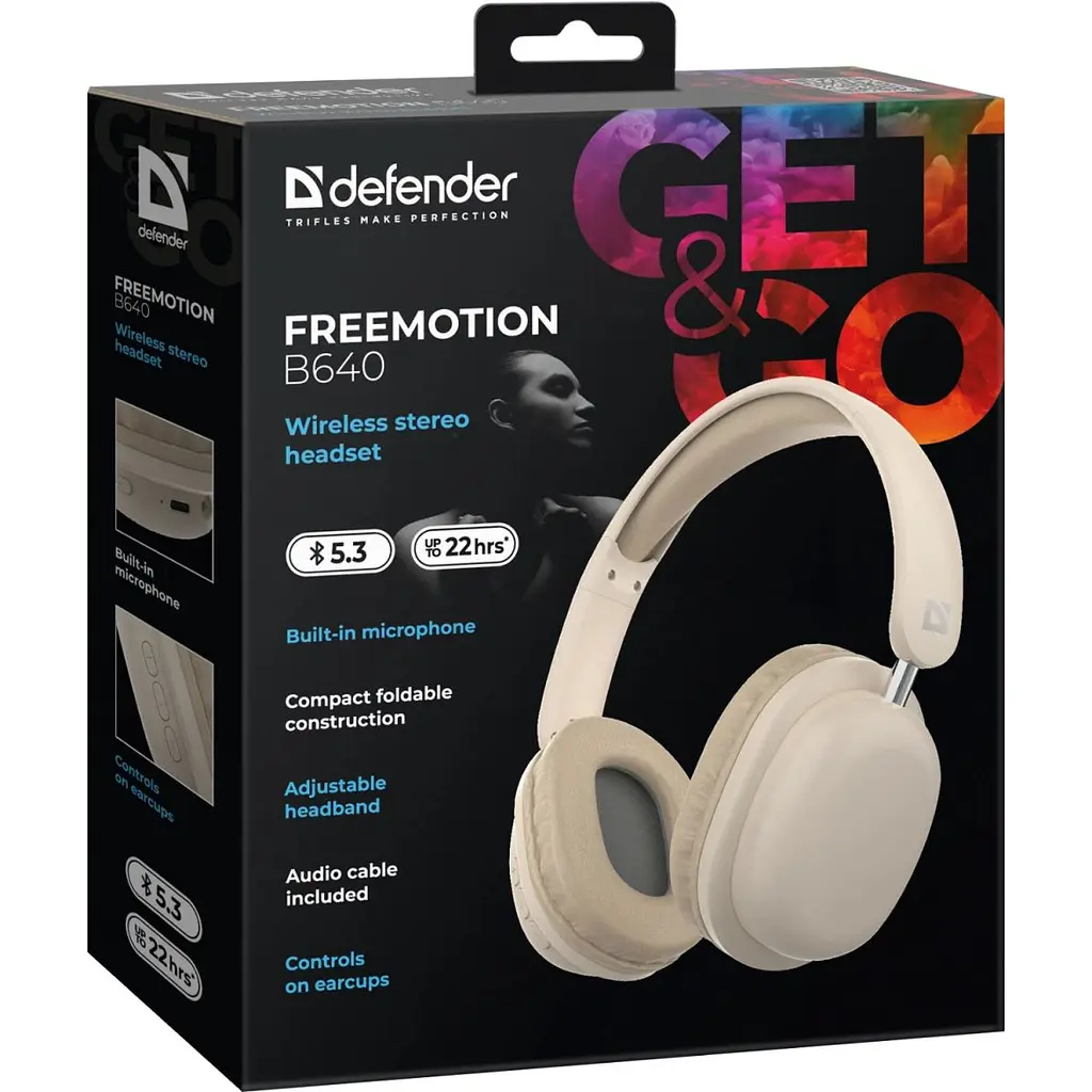 Навушники Defender FreeMotion B640Bluetooth + 3.5 мм Beige (63642) - фото 3