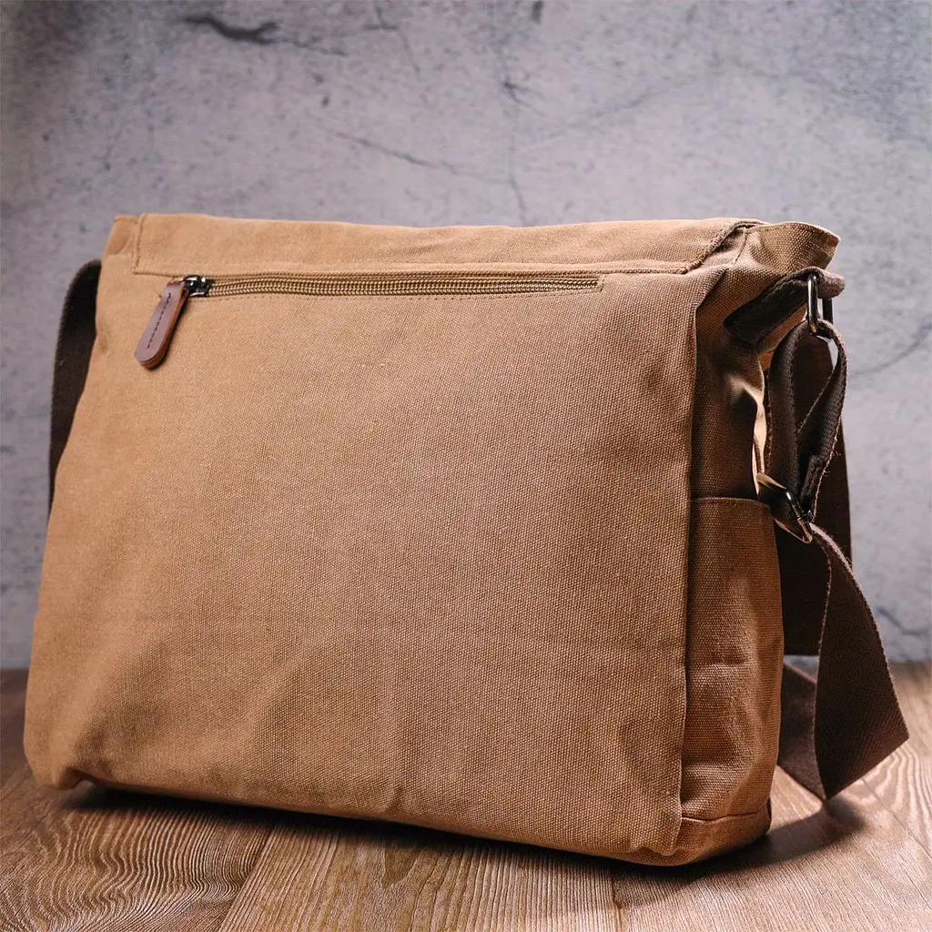 Велика сумка для ноутбука з клапаном із текстилю 21242 Vintage коричнева - фото 9