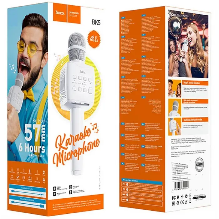 Микрофон с караоке, Bluetooth, AUX, 1200 мАч, HOCO BK5 Cantando, Белый - фото 5