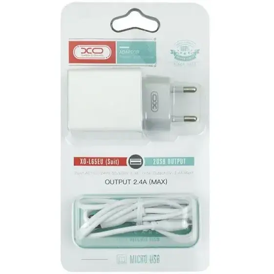 Зарядний пристрій мережевий XO L65 2.4 A 2xUSB білий - фото 2