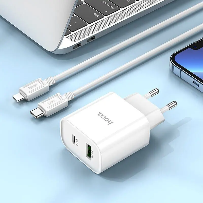 Мережевий зарядний пристрій Hoco C80A Plus USB-A/USB-C 20W White (779885) [124885] - фото 8