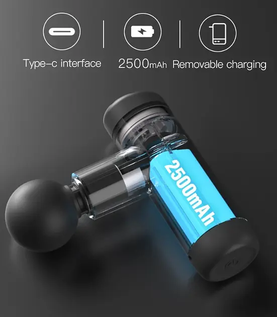 Масажний пістолет з кейсом Booster Mini X 2500mAh 6 насадок Чорний (2430308397) - фото 4