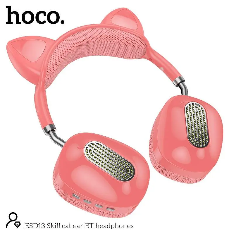 Навушники Hoco Skill cat ear BT headphones ESD13 з вушками рожеві - фото 4