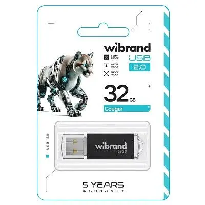 USB флеш накопичувач Wibrand 32GB Cougar Black USB 2.0 (WI2.0/CU32P1B) - фото 2