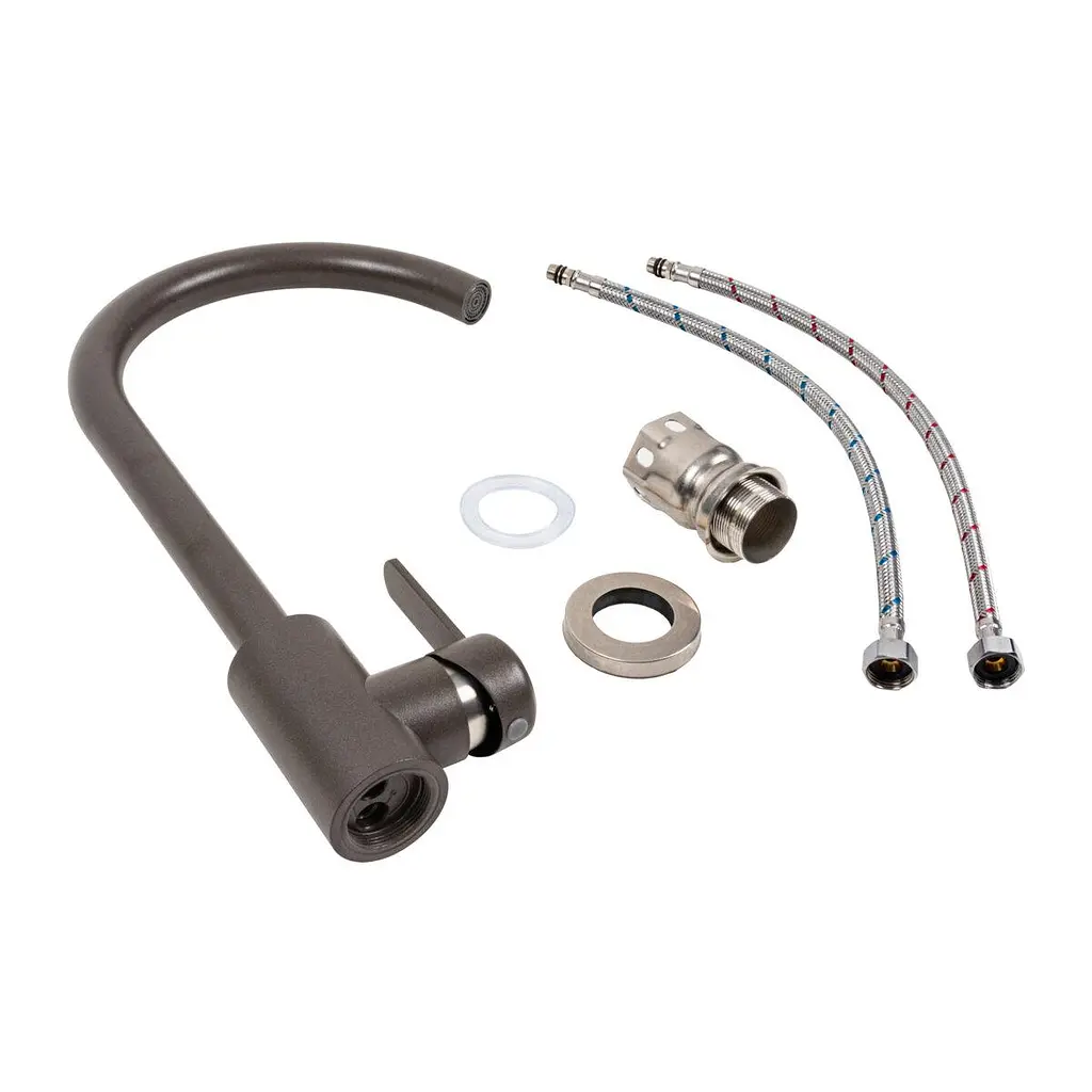 Змішувач кухонний Platinum 7990 NEST поворотний одноважільний з нержавіючої сталі темна скеля - фото 2