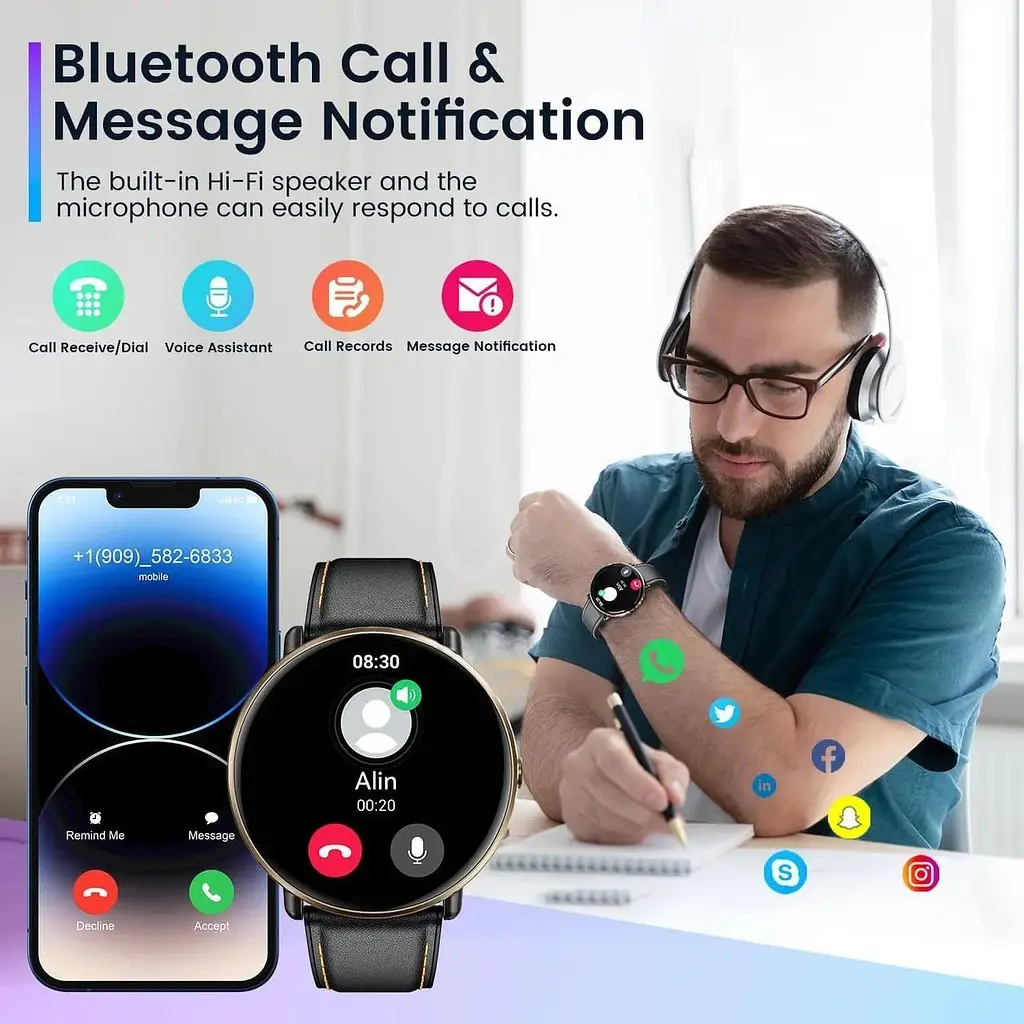 Розумний годинник для чоловіків і жінок з Bluetooth-дзвінком: 1.43" AMOLED-екран сумісний з Android - фото 2