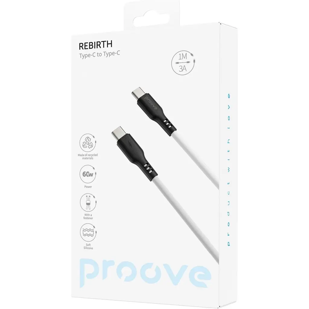 Кабель Proove Rebirth USB-C to USB-C 60W 1m White (CCRE60002202) [130373] - фото 2