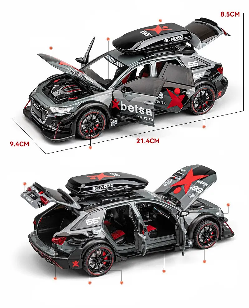 Колекційна металева модель автомобіля АвтоЕксперт Audi RS6 DTM з автобоксом на дах, інерцією, світлом та звуком 1:24 - фото 6