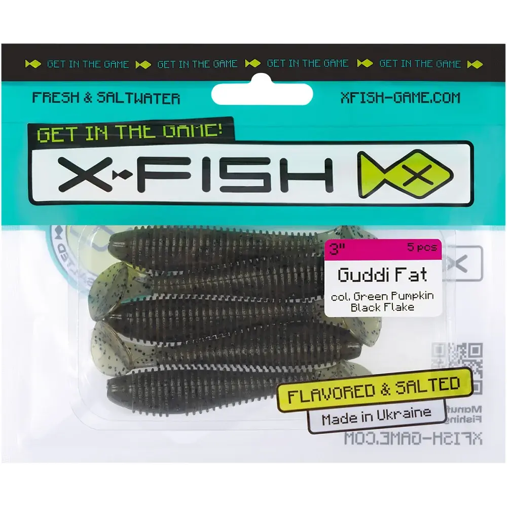 Силікон X-Fish Guddi Fat 3" Green Pumpkin Black Flake (5шт/уп) - фото 2