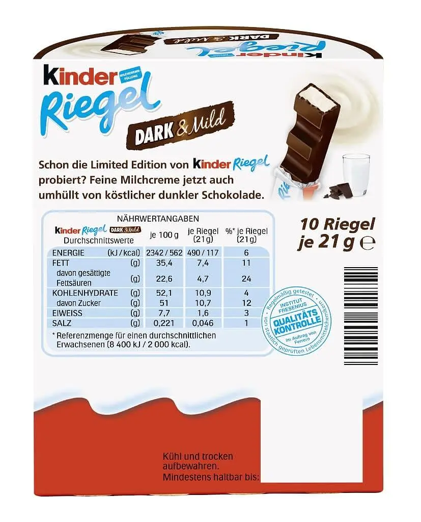 Шоколадні батончики Kinder Riegel Dark & Mild 10 шт х 21 г - фото 6
