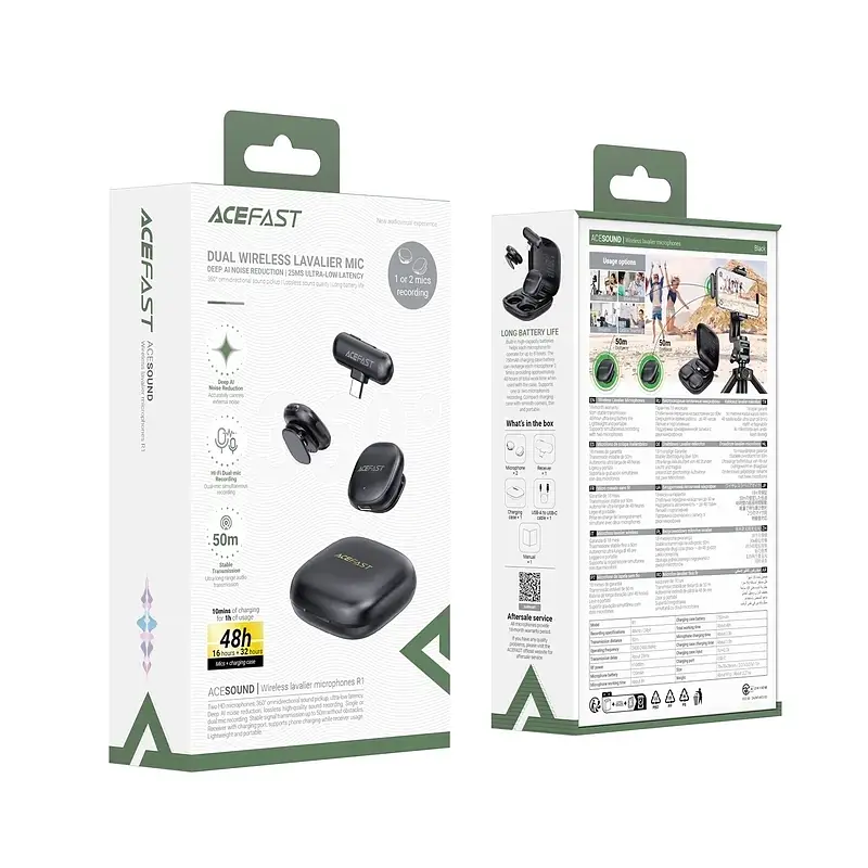 Бездротова мікрофонна система ACEFAST R1 dual-mic (Type-C) Black 6974316284895 - фото 2