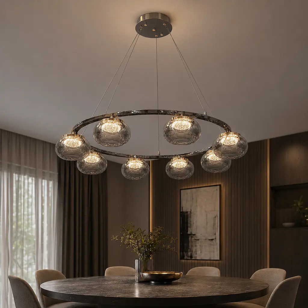 Світлодіодна люстра підвісна Artlight LQ7125-8 з вісьма графітовими плафонами, 50W