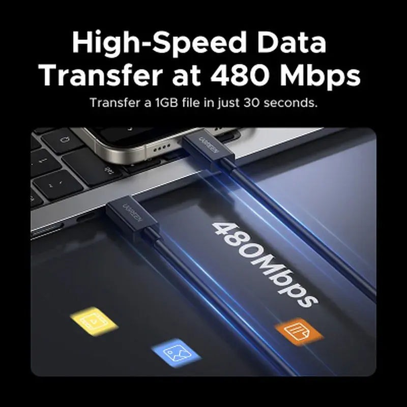 Кабель для передачи данных Ugreen L703 USB-C to USB-C Thunderbolt 5 240W 5A 120Gbps 16/8/4K 1.0 m black (45996) - фото 7