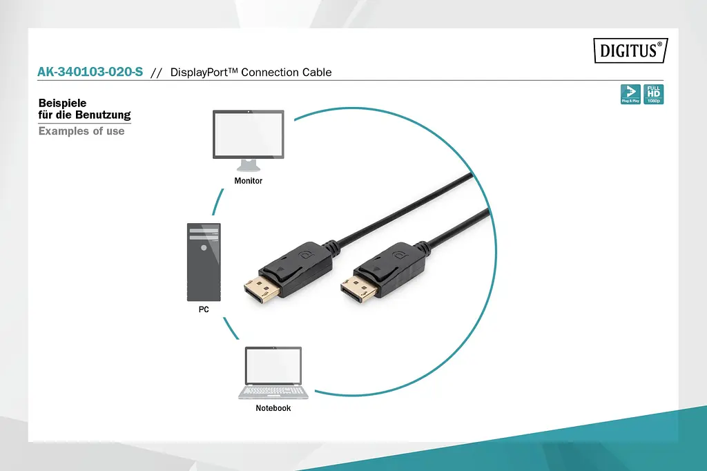 Кабель DisplayPort Digitus 2m black - фото 3