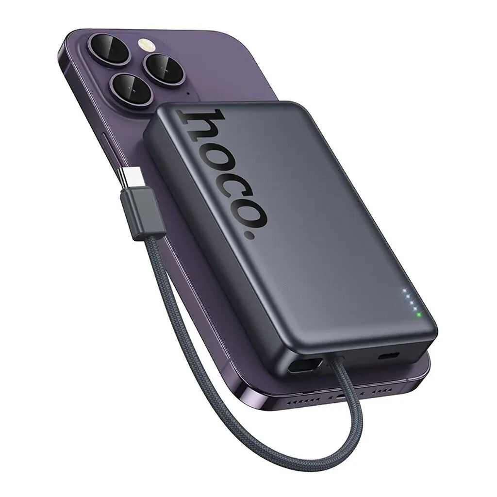 Батарея універсальна HOCO 10000 mAh Origen Dual PD/20W Magnetic with cable Type-C Metal Gray (Q44 / 714983) - фото 5