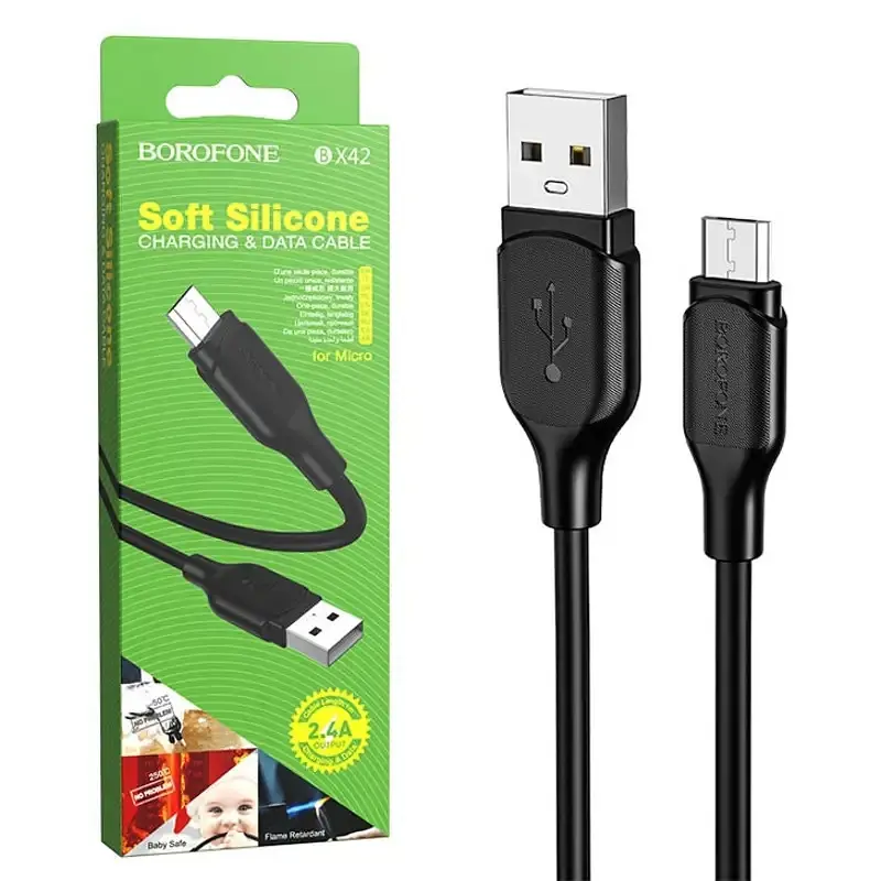 Кабель BOROFONE BX42 USB to Type-C 3A, 1m, silicone, TPE connectors, чорний - фото 2