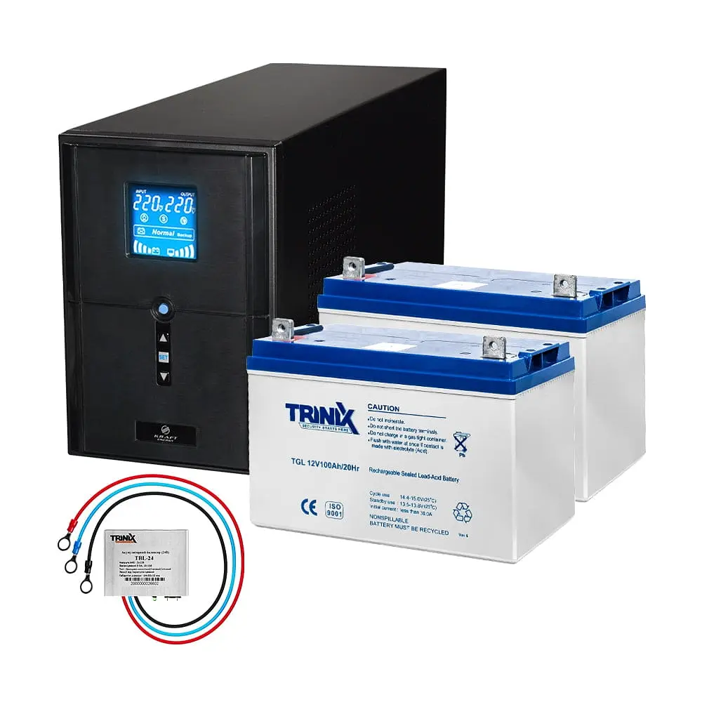 Комплект резервного живлення Kraft PSW2000VA/1600W(LCD)24V UPS + гелева батарея 2540 Вт*год (42-00063-4)
