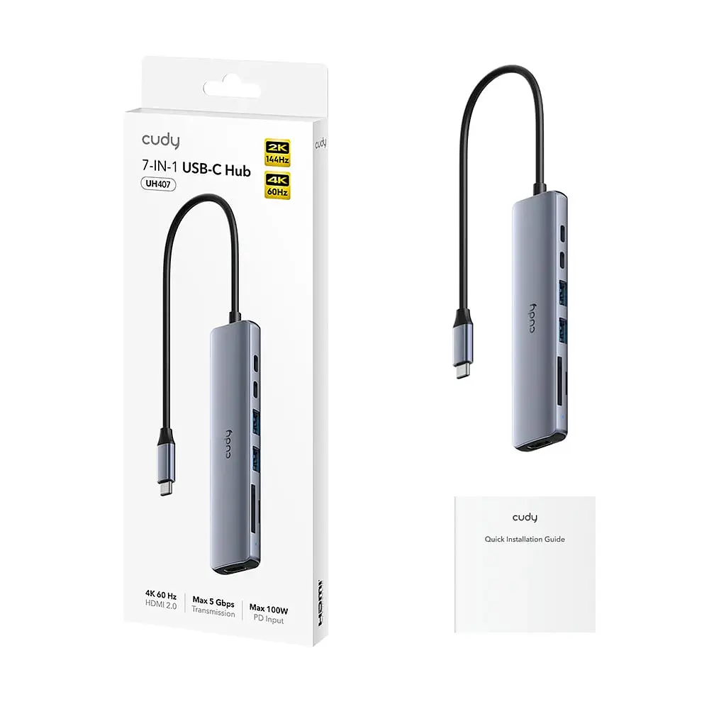 USB-C хаб 7-в-1 Cudy UH407 HDMI 4K@60Hz, 2 USB-A, 2 USB-C, SD-card, TF-card (73-00672) - фото 2