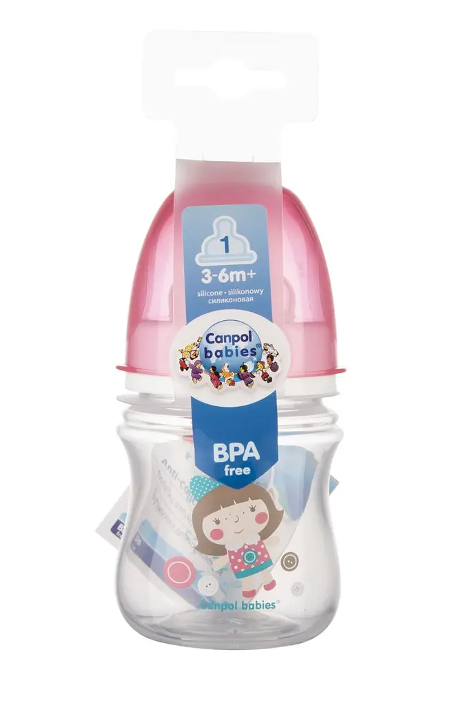 Пляшка з широким отвором антиколікова "Easystart" Кольорові звірята 120 мл Рожева - фото 2