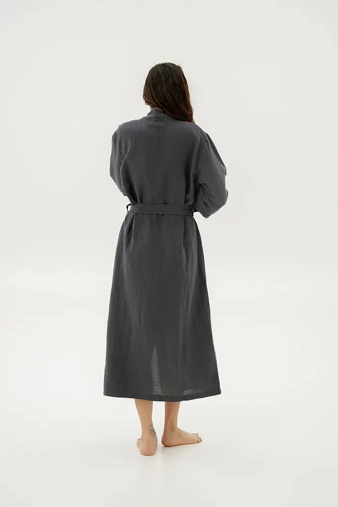 Халат-кимоно со льна Lotus Home - Madrida антрацит S/M - фото 4