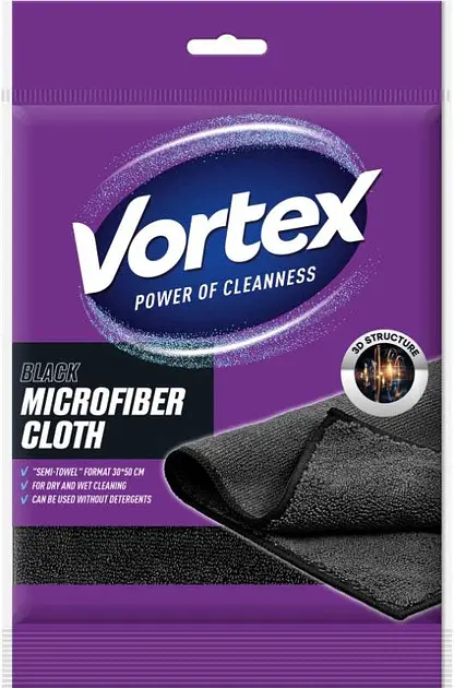 Серветка з мікрофібри Vortex Semi-Towel Black 30х50 см, 1 шт (4823071647198)