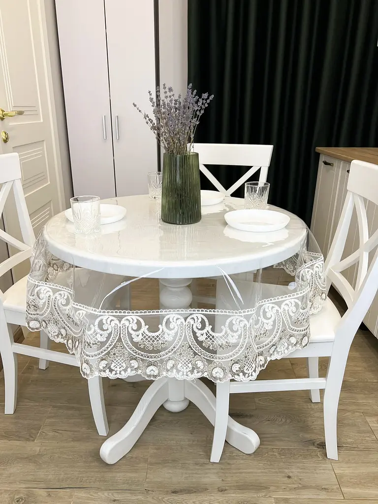 Силиконовая скатерть с бело-кофейным кружевом Арка 15см 130х100 см - фото 4