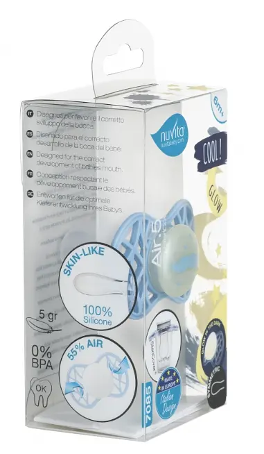 Силіконова симетрична пустушка Nuvita Air55 Cool Вуса, світиться в темряві, 6-12 міс., блакитний (NV7085GDB) - фото 4