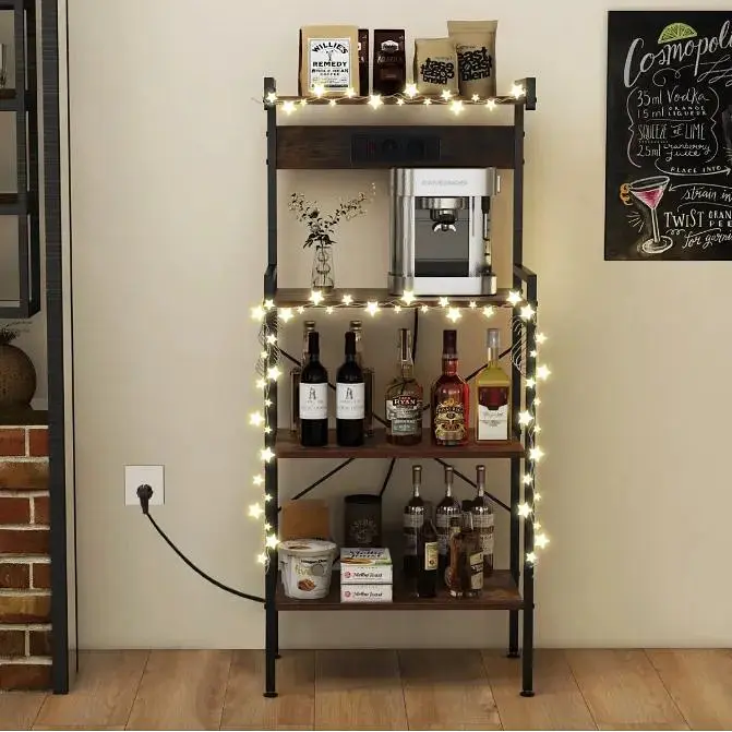 Стеллаж Costway Surette с местом для микроволновки и с двумя розетками в стиле Loft - фото 3