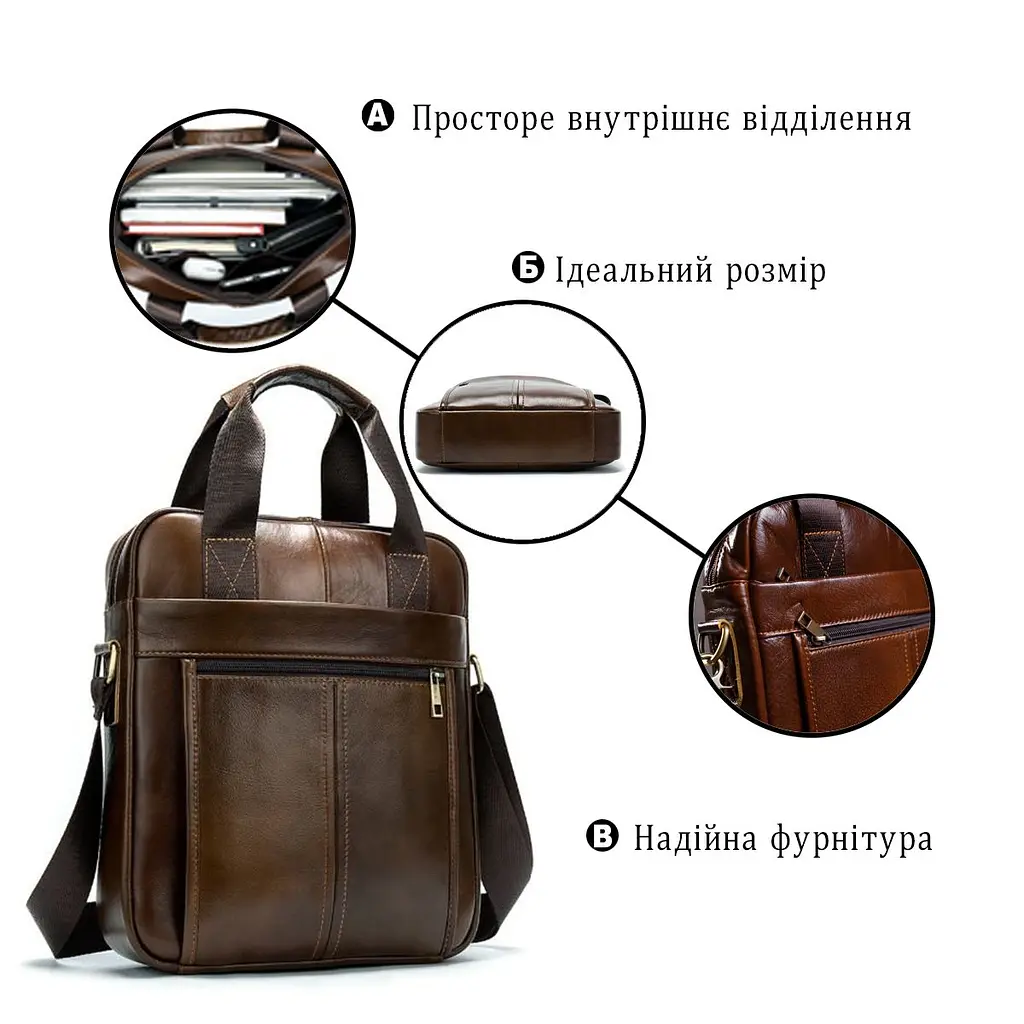 Ділова чоловіча сумка шкіряна 14789 Vintage коричнева - фото 3