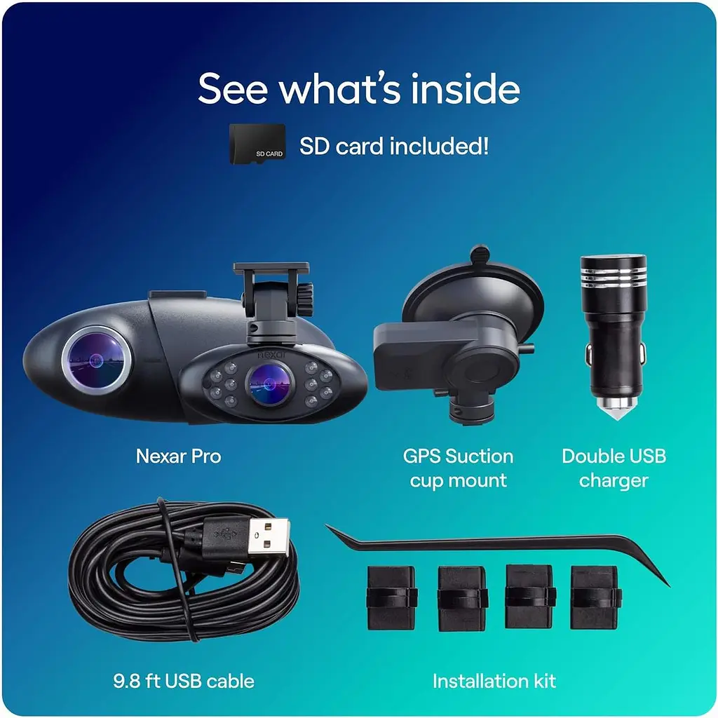 Камера Nexar Pro Dash для автомобілів Подвійна камера Dash Cam Вигляд спереду та зсередини з режимом нічного бачення - фото 3