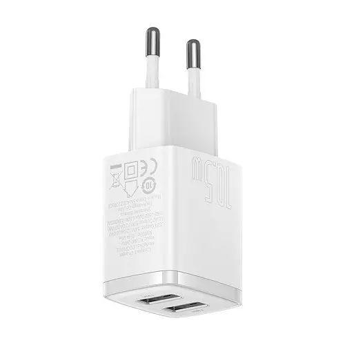 Сітчастий зарядний пристрій Baseus Compact Charger 2U 10.5W EU білий CCXJ010202 - фото 5