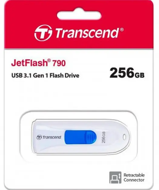 Flash Drive Transcend JetFlash 790 256GB USB 3.1 White (TS256GJF790W) (6986655) - фото 3