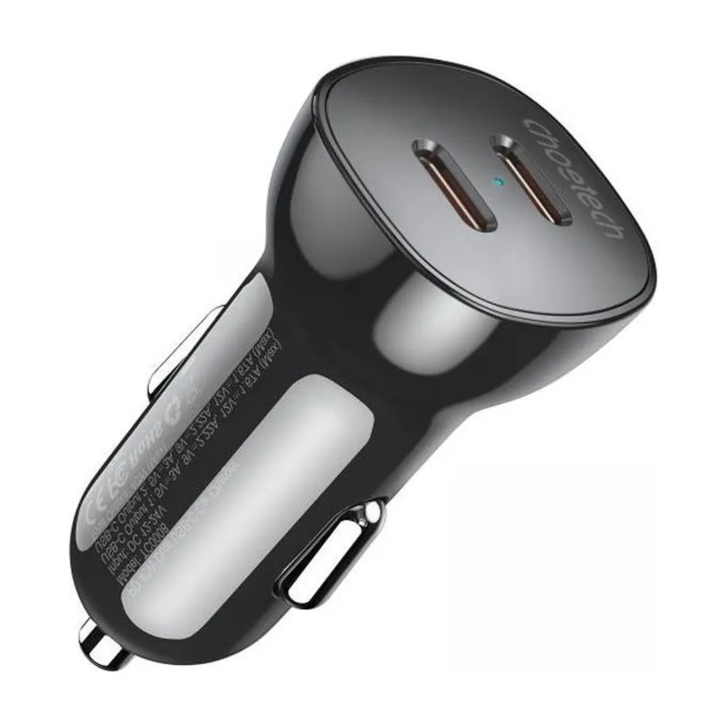 Зарядное устройство для Choetech car 2хUSB-C 40W PD black (TC0008-BK)
