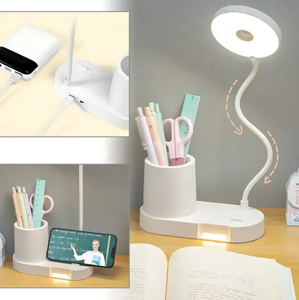 Настільна LED лампа з гнучкою ніжкою та утримувачем сенсорне керування USB-живлення Білий - фото 3