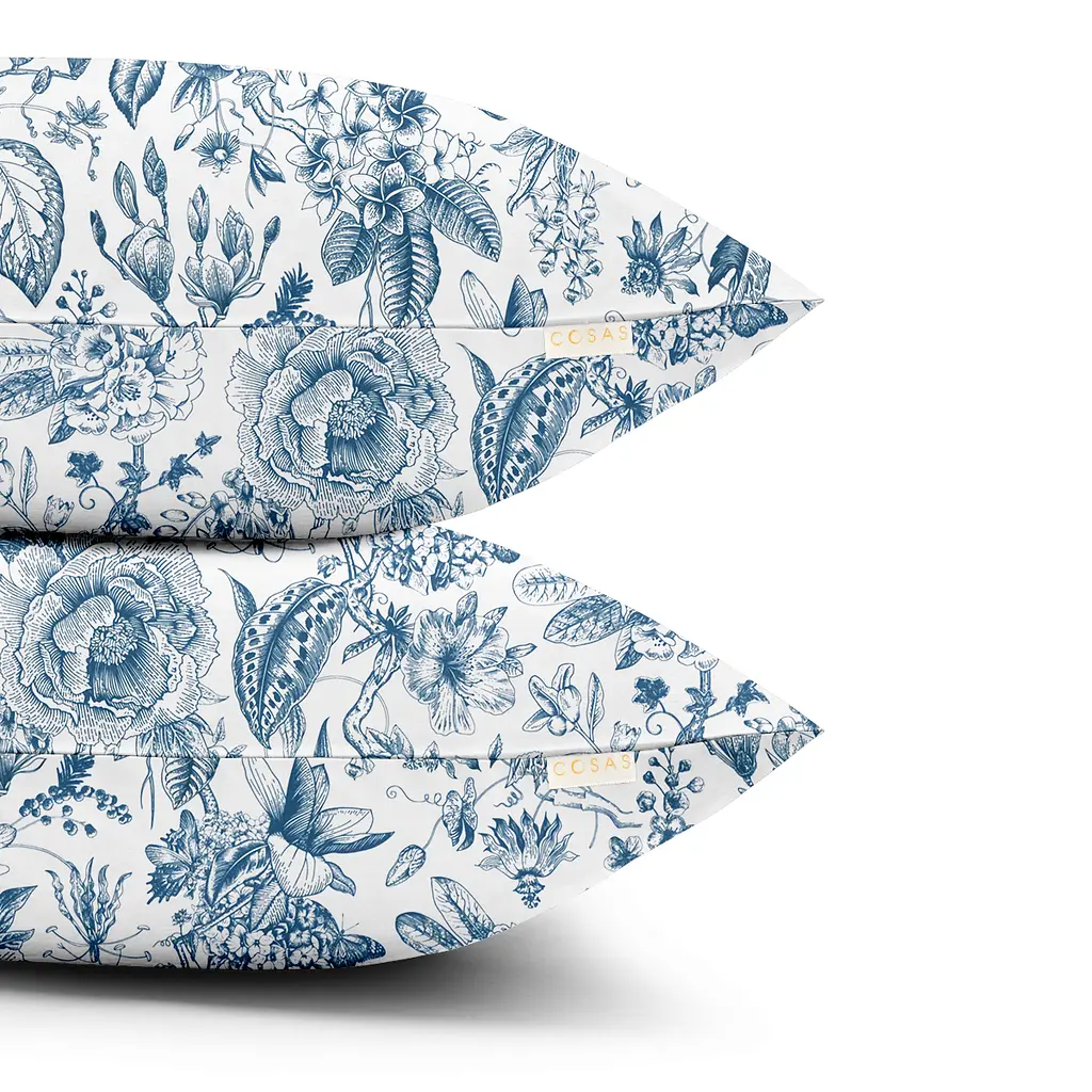 Комплект постільної білизни Cosas євро з простирадлом на резинці SWEDISH FLORAL CS2 200 x 220 см (FlowersYardBlueWhite_El160-96Silver_200) - фото 4